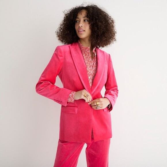 J. Crew Collection Pink Willa Blazer Jacket in Tipped Stretch Velvet size 0 - Picture 1 of 11